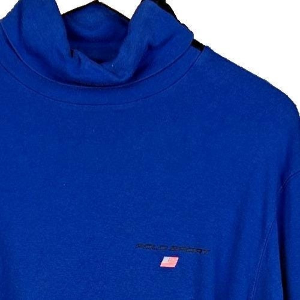 Vintage 90s Polo Sport Ralph Lauren Turtleneck Shirt Mens XL Blue Black US Flag